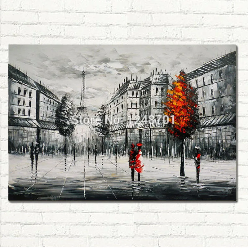 Палитра ножей пейзаж картина маслом на холсте Эйфелева башня Париж улица стены