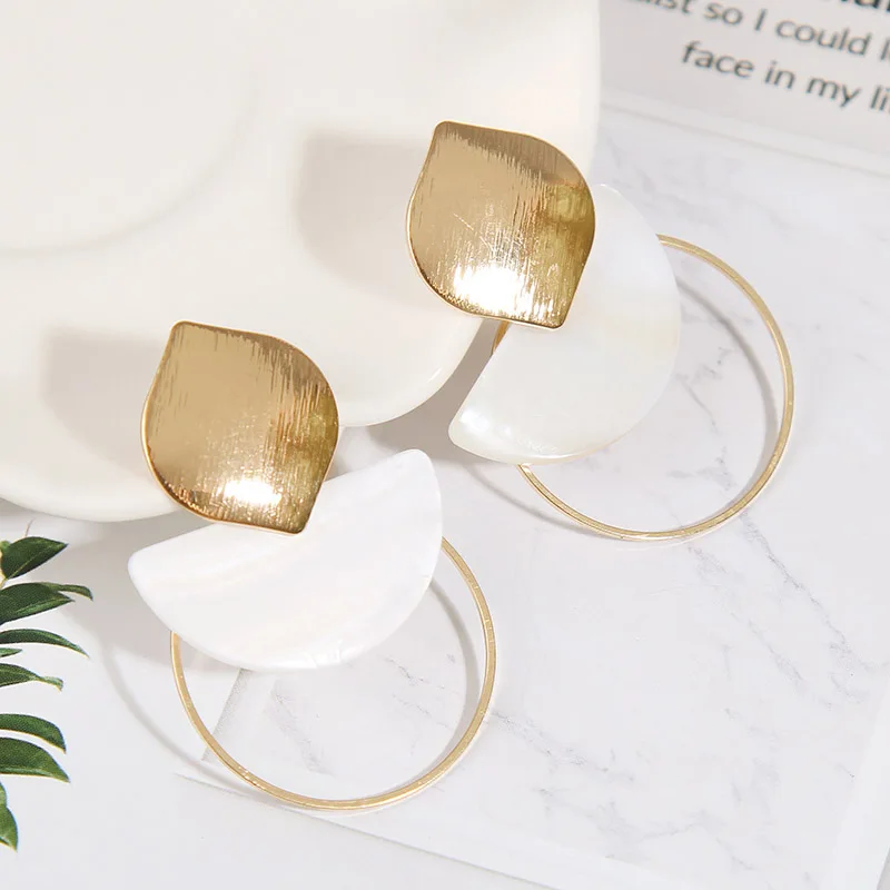 Женские Геометрические висячие серьги Boho Shell богемные с металлическими листьями