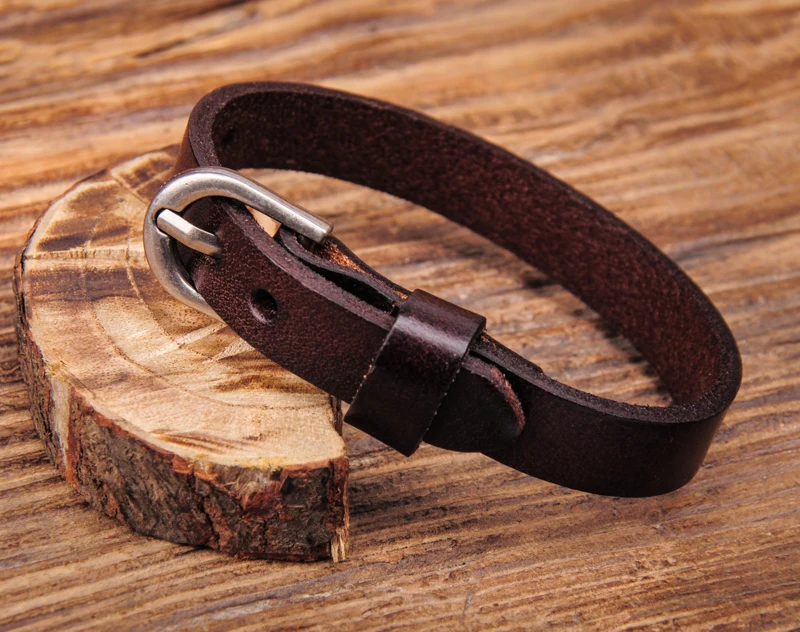 Мужской браслет из натуральной кожи G458 темно коричневый с пряжкой|cuffs men|leather