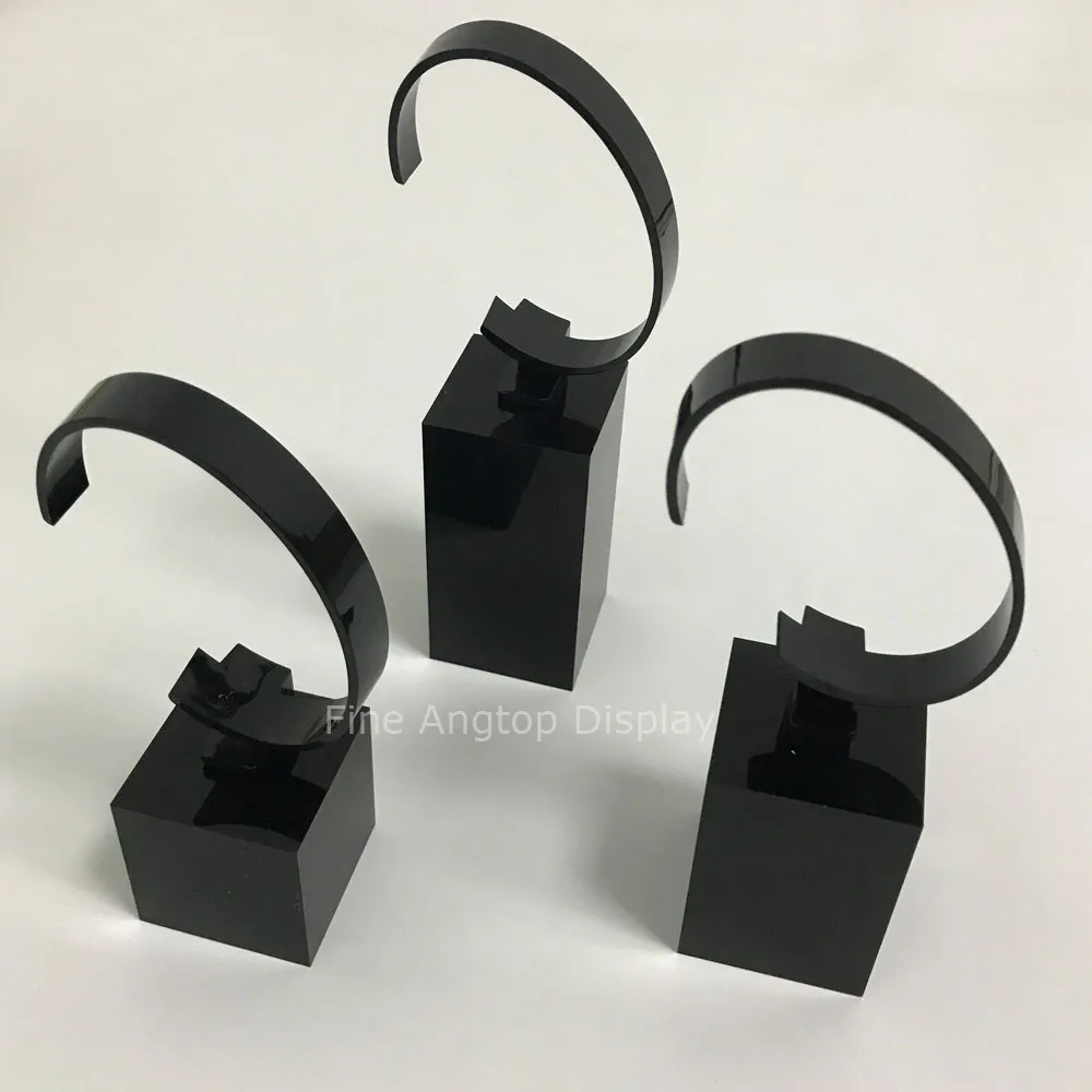 3pcs/set Acrylic Watch Display Block C Ring Holder Black Watch Stand With Square Base