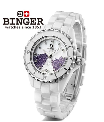 Япония Кварцевые Бингер керамики Часы элегантные женские фиолетовый шарик В