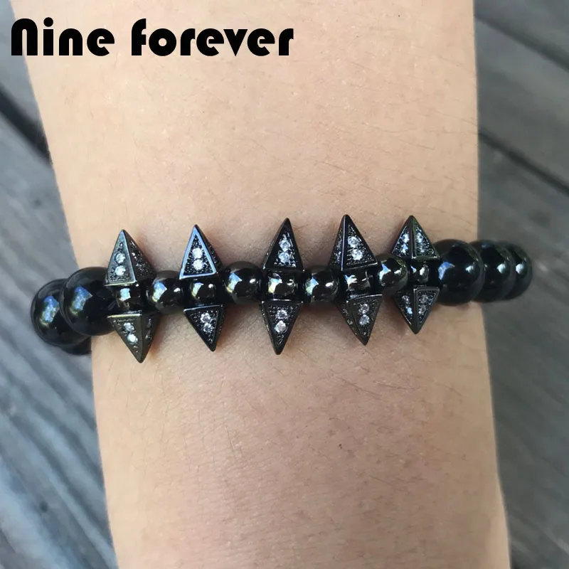 

Nine forever dropshipping beads bracelet men jewelry natural black onyx stone charm bracelets for women pulseira masculina