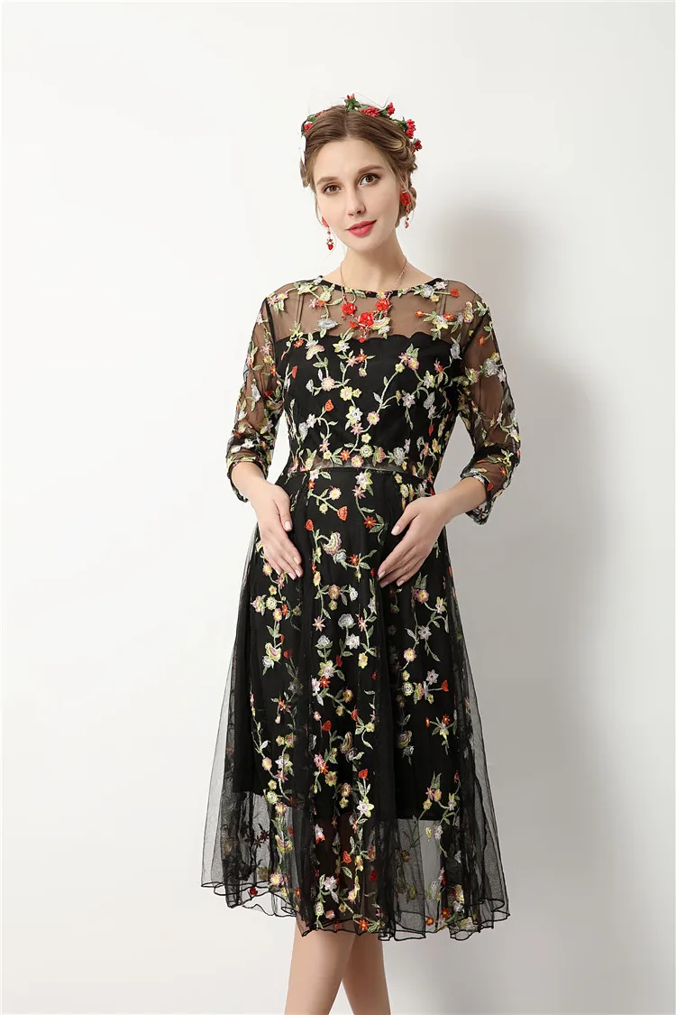 Цветочная вышивка черные летние платье для беременных ночь часть платья