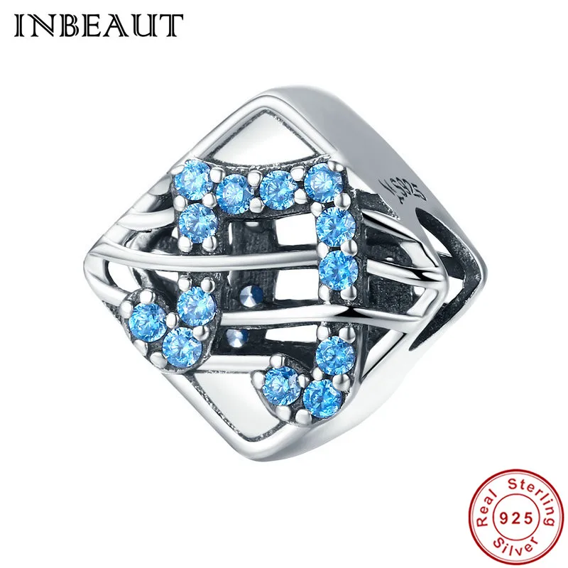 INBEAUT, музыкальная мелодия, бусины,, настоящая 925 пробы, серебро, синий, циркон, музыкальная нота, эмаль, талисманы, подходят для Пандора, браслет для женщин