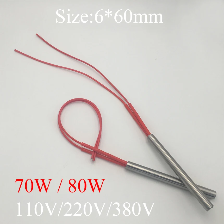 

6x60 6*60mm 70W 80W AC 110V 220V 380V Stainless Steel Cylinder Tube Mold Heating Element Single End Cartridge Heater