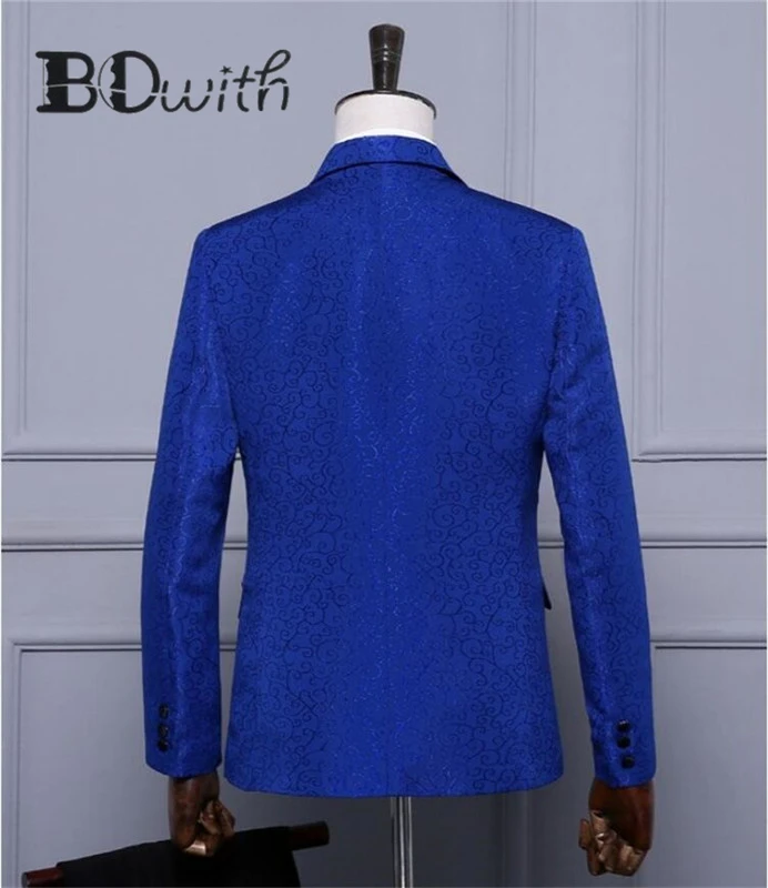 Шаль Воротник на одной пуговице элегантный синий Slim Fit 2 шт. (пиджак + брюки) для
