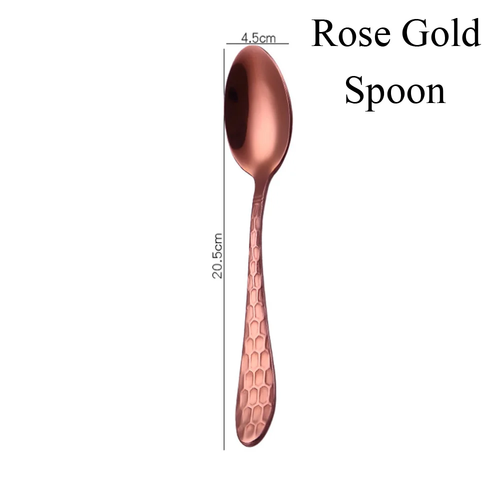 Spoon rose gold 1 шт. многоцветная высококлассная столовая посуда из нержавеющей стали столовые приборы вилка для стейка чайная ложка принадлежности для приготовления обеда инструменты для дома и кухни - Цвет: Spoon rose gold