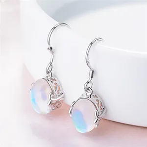 Серьги-подвески женские из серебра 925 пробы с лунным камнем