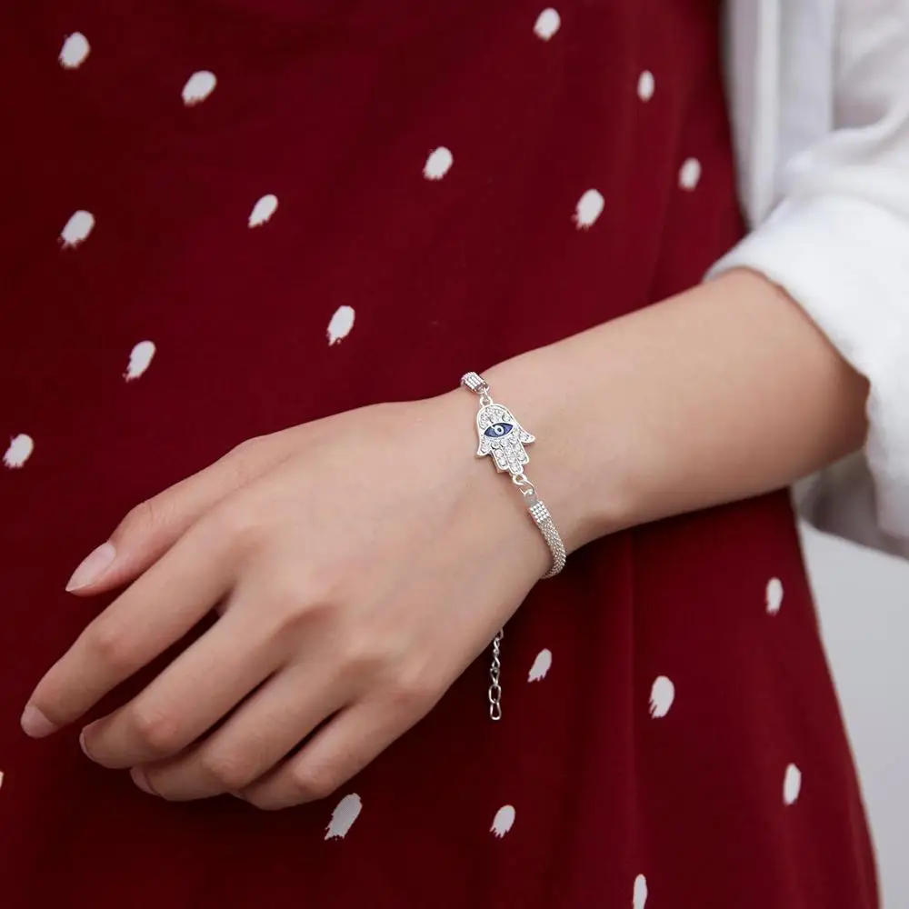 Модного серебристого цвета браслет Блестящий f: кристально голубой глаз в виде