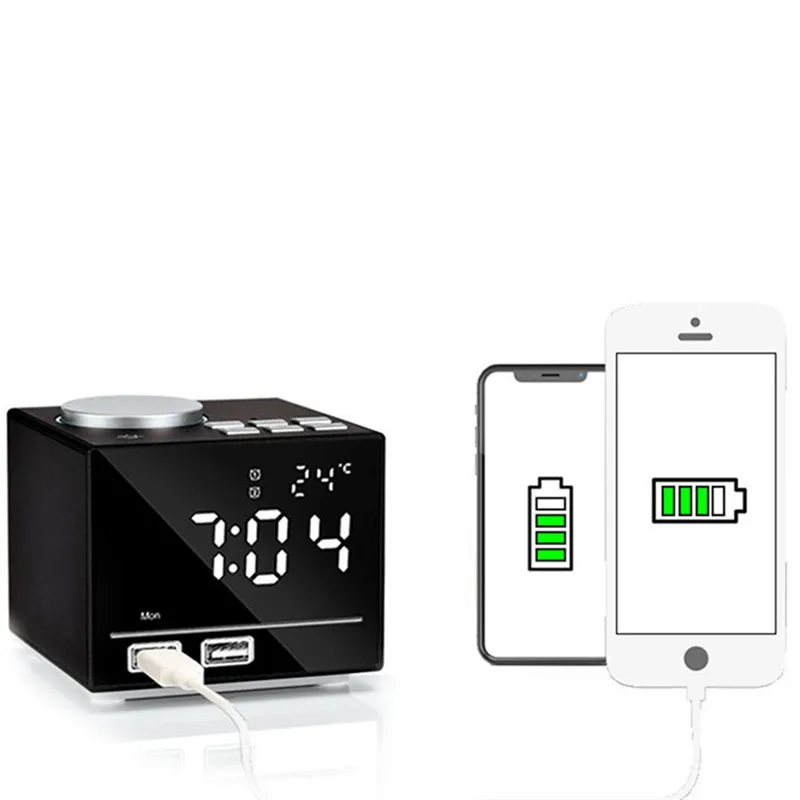 Креативный Ночной светильник Bluetooth будильник динамик с двойным USB интерфейсом