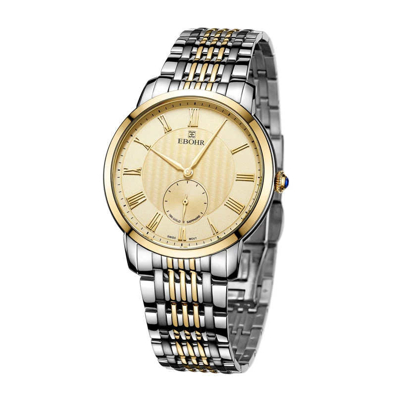 Мужские кварцевые часы EBOHR водонепроницаемые повседневные в деловом стиле 2019