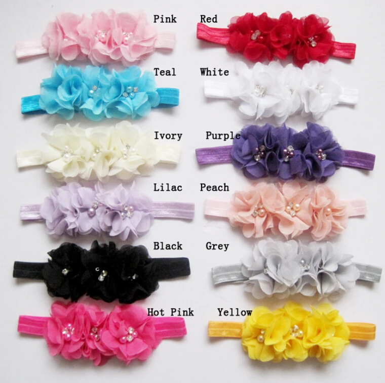 12PCs per Set 12Colors Baby Girls Pinkbabi Three Chiffon Flowers Headband Handmade Free Shipping | Детская одежда и обувь