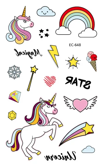 1 шт тату Единорог наклейки Розовый Радужный Дети День рождения украшения партии