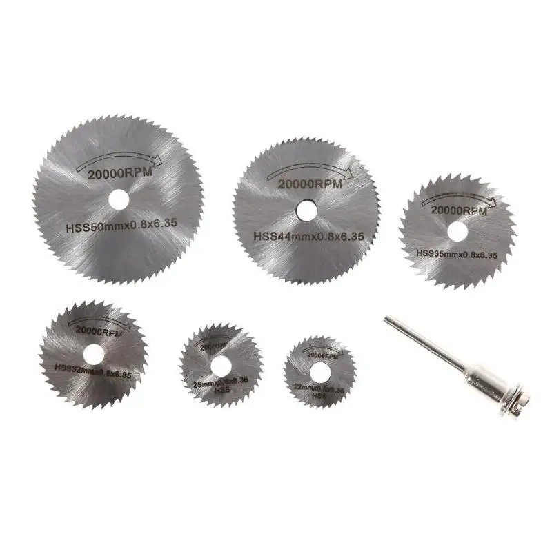 6pcs HSS Circular Saw Blade Rotary Tool for Dremel Metal Cutter Power Tool Set Wood Cutting Discs Drill Mandrel Set