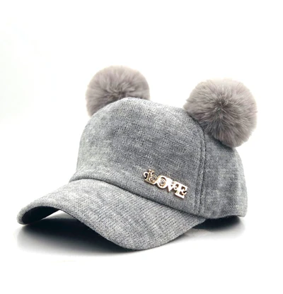 gray Детская шляпа из шерсти с помпоном, зимняя детская бейсболка, милая Кепка для девочек и мальчиков, повседневная одноцветная Кепка для девочек, детская бейсболка - Цвет: gray