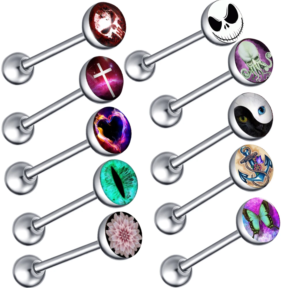 TIANCIFBYJS 1 шт. Металлический язычок из хирургической стали кольца со штангами забавные неприятные фразы рисунок логотип знаки 14 г-длина 5/8 TIANCIFBYJS 1 шт. Металлический язычок из хирургической стали кольца со штангами забавные неприятные фразы рисунок логотип знаки 14 г-длина 5/8