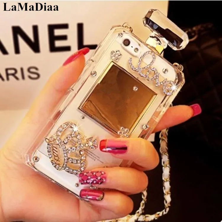 Luxury Glitter Bling Diamond Crown Perfume Bottle Lanyard Chain Handbag Phone Case For SamsungS8 S9 S10 S20 S21 S22Note10 20 8 9