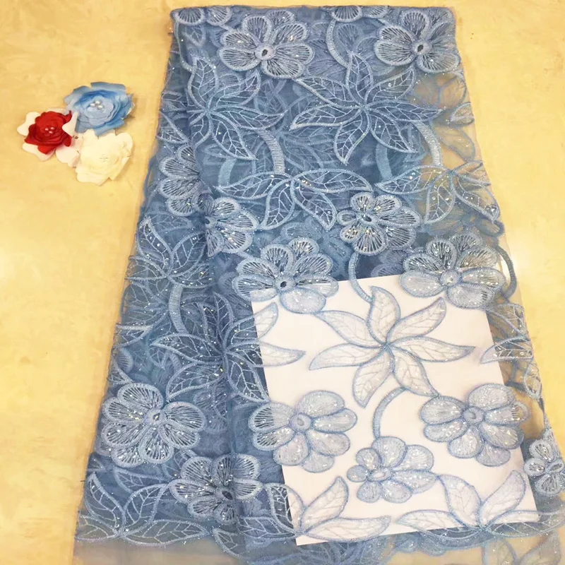 (5 ярдов/шт.) однотонная африканская Тюлевая кружевная ткань с вышивкой мятно