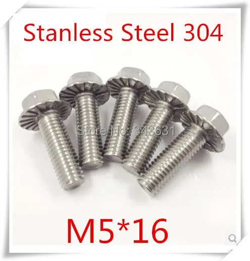100 шт нержавеющая сталь 304 M5 * 16 шестигранный болт с фланцем|bolts hex|bolt stainless steelbolt m5 |