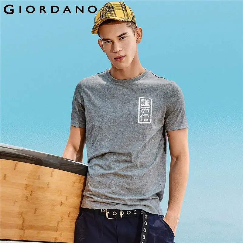 Мужская футболка с круглым вырезом Giordano Повседневная летняя принтом в китайском