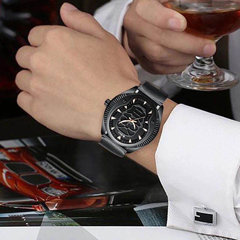 Мужские часы с черепом уникальный дизайн мужские роскошные Брендовые спортивные