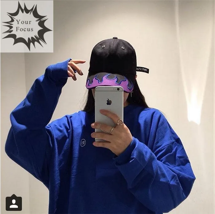 2018 harajuku Хип хоп панк Рок k pop ulzzang с вышивкой фиолетовым пламенем черная бейсболка