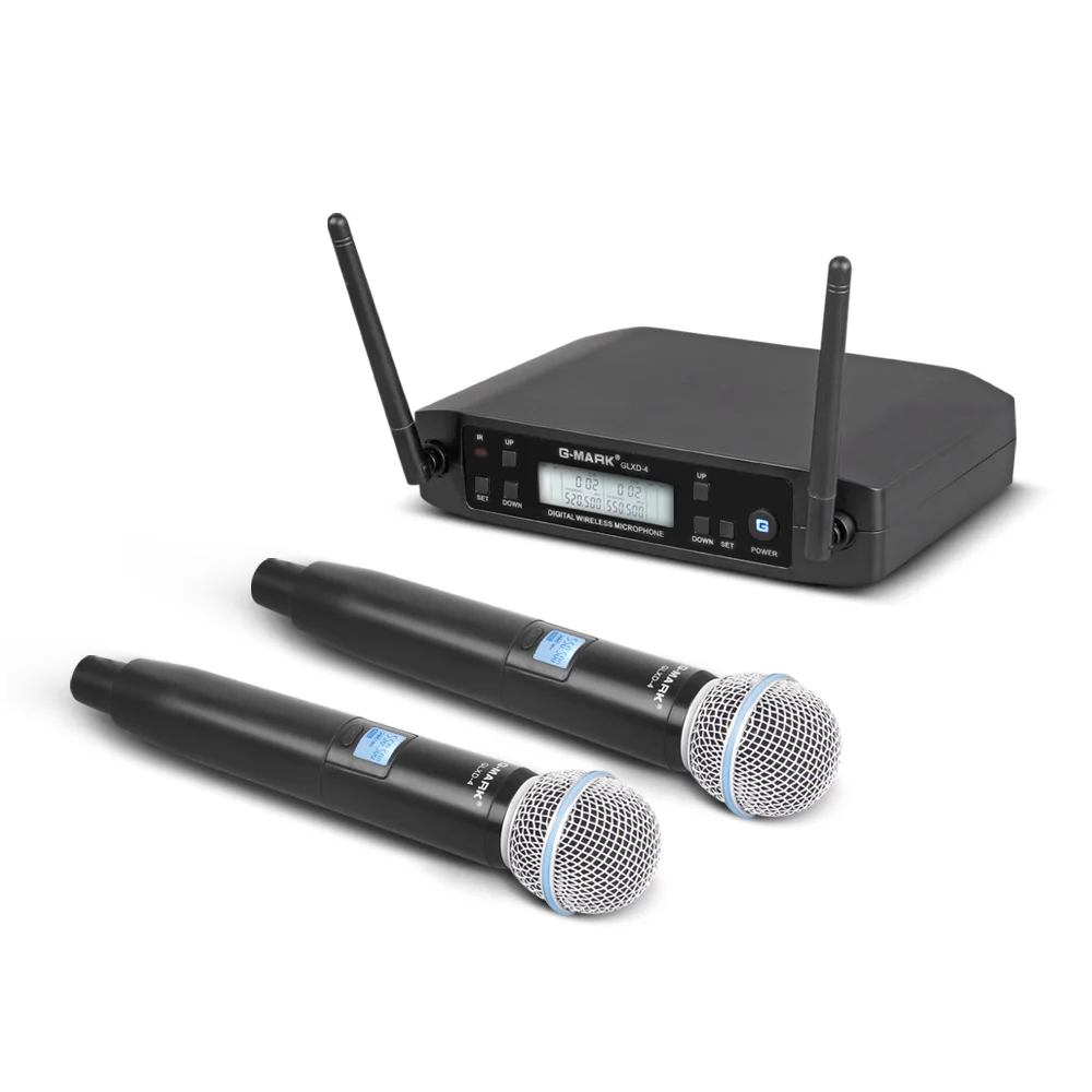 G-MARK GLXD4 Профессиональный UHF двойной беспроводной микрофон системы SM58 ручной микрофон 2 канала этап караоке Рождественский подарок