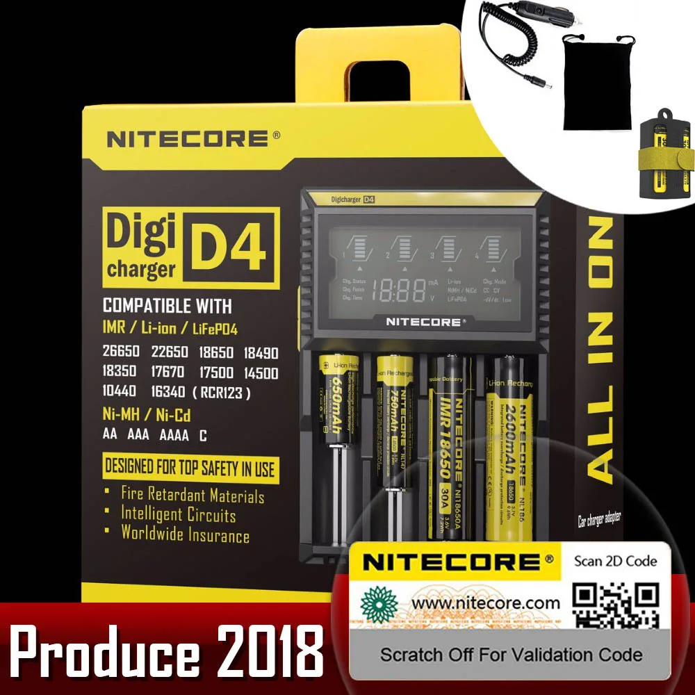 100% оригинальное Nitecore D4 зарядное устройство LCD интеллектуальное Li Ion 18650 14500 17670 18490