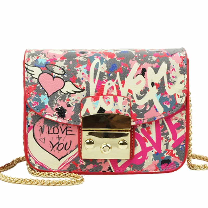 2016 летние женские сумки через плечо из искусственной кожи с граффити Love Mini Plap