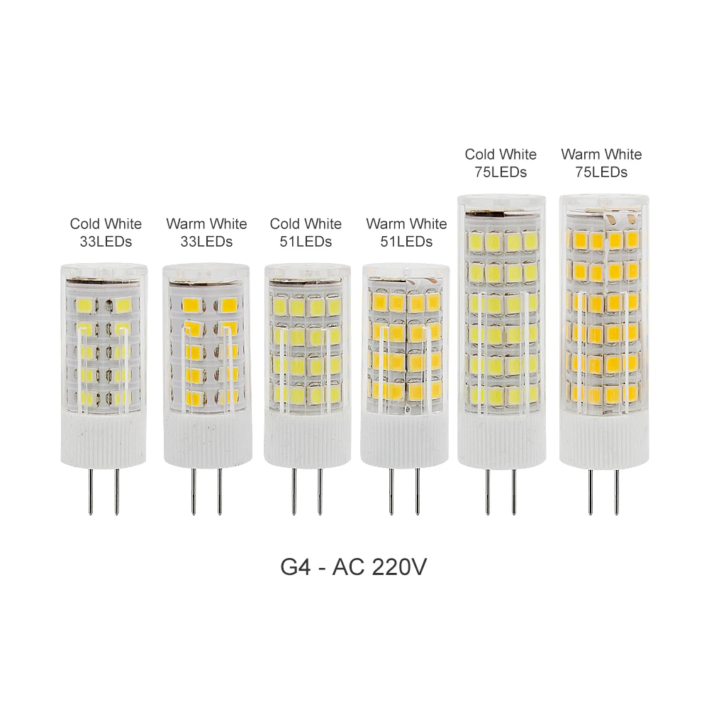 Высокое качество G4 LED 2835 SMD 3 Вт 4 5 AC 220 В 33 светодиода 51 светодиод 75 светодиодов