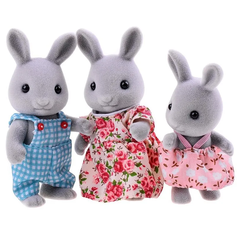 Sylvanian Family Rabbit 3 шт. набор кукольный домик пушистые животные игрушки Фигурки