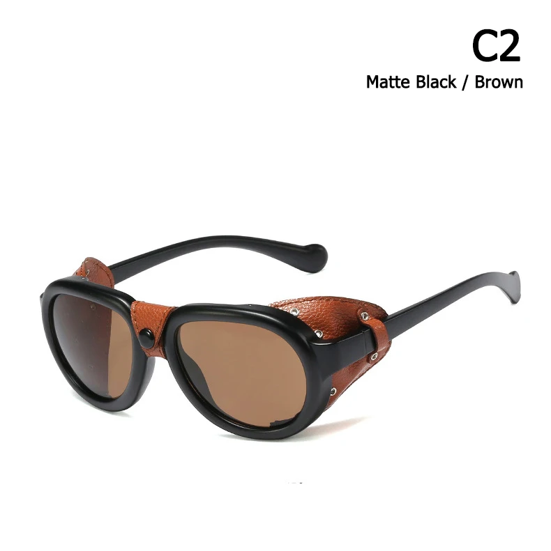 C2 Black Brown JackJad, Модные Винтажные Солнцезащитные очки в стиле стимпанк, в стиле панк, кожаные, с боковой защитой, фирменный дизайн, солнцезащитные очки Oculos De Sol 95209 - Цвет линз: C2 Black Brown