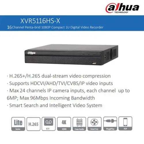 DH XVR5116HS-X H.265 16CH видеонаблюдения HDCVI DVR Поддержка CVI IP TVI аналоговый видео вход |