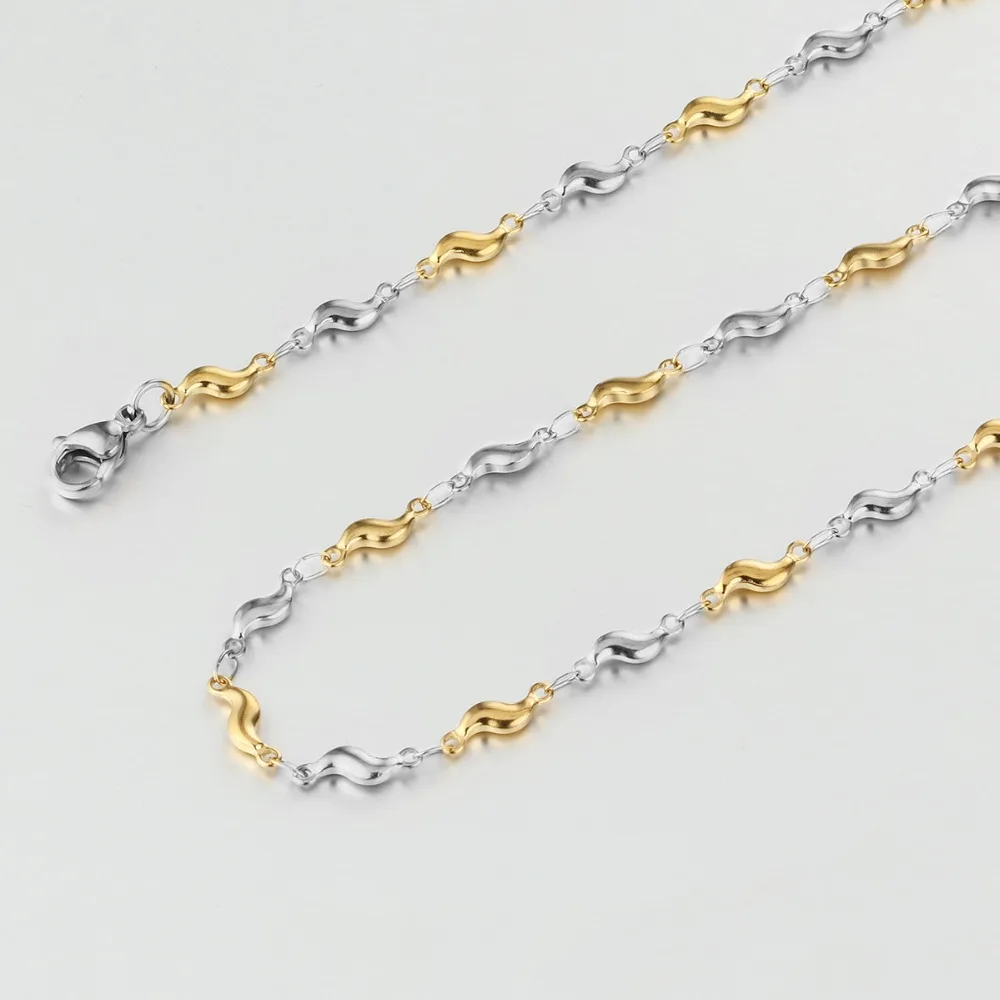 Female Chain Necklace Stylish Stainless Steel Gold Silver Color Wave Statement Initial Jewelry for Women Girl Gift CN50 | Украшения и