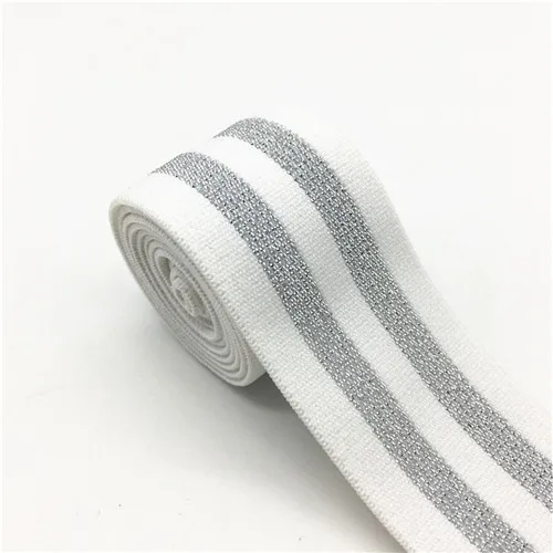4cm white silver 2 40 мм золотые серебряные полосы Эластичные ленты 4 см эластичные ленты сумки для одежды брюки эластичная резиновая тесьма DIY Швейные аксессуары 1 м - Цвет: 4cm white silver 2