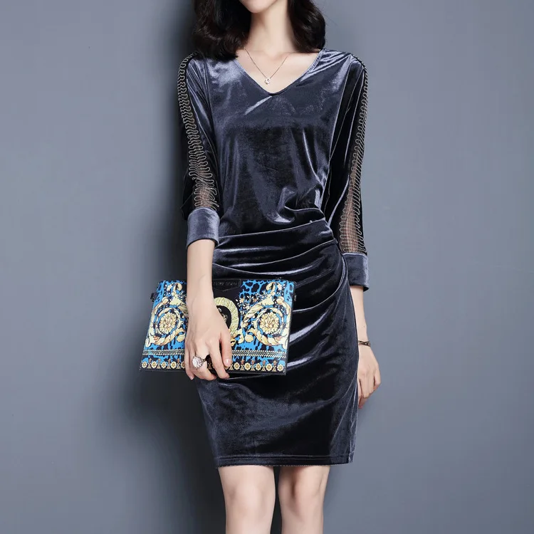 Женское приталенное платье с длинным рукавом элегантное цельное винтажное V