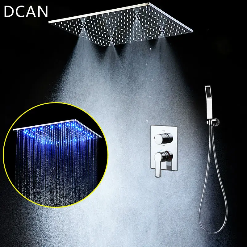 

Bathroom LED Shower Set 20" Embedded RBG Ceiling Rain Shower Sets Rainfall 3 Jets Concealed SUS304 Panel Bath & Shower Faucets