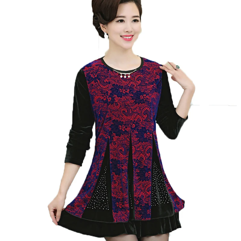 Осень-зима 2016 Новинка Для женщин платье с принтом пуловер круглым вырезом бархат