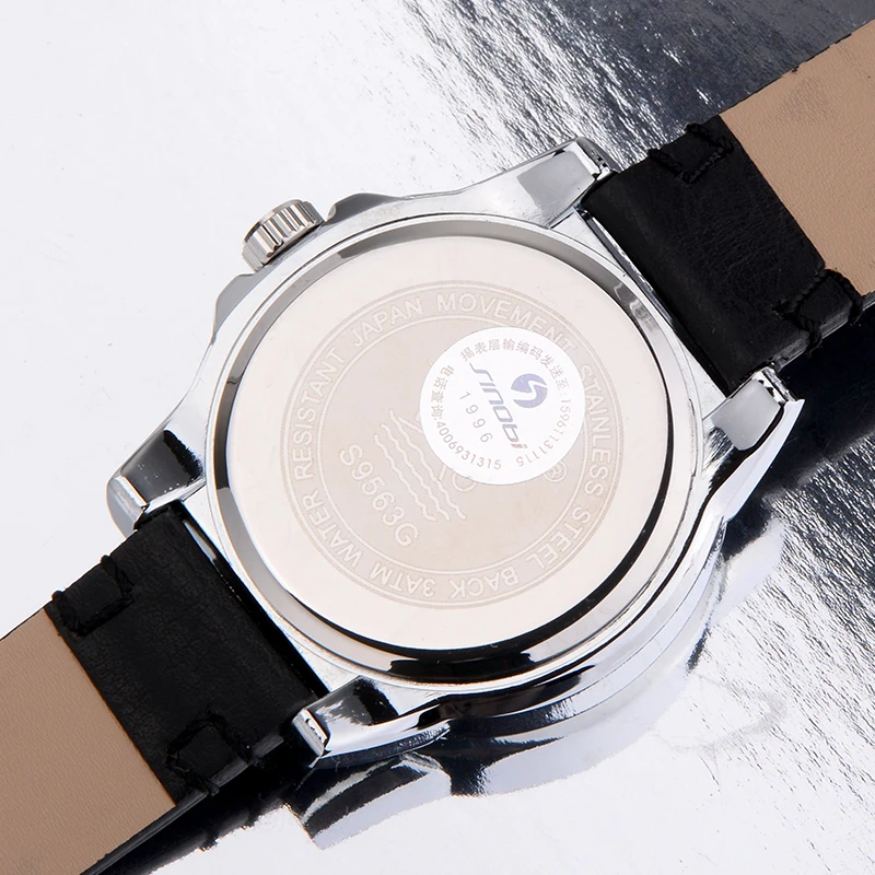 Часы SINOBI для мужчин аналоговые кварцевые часы с кожаным ремешком