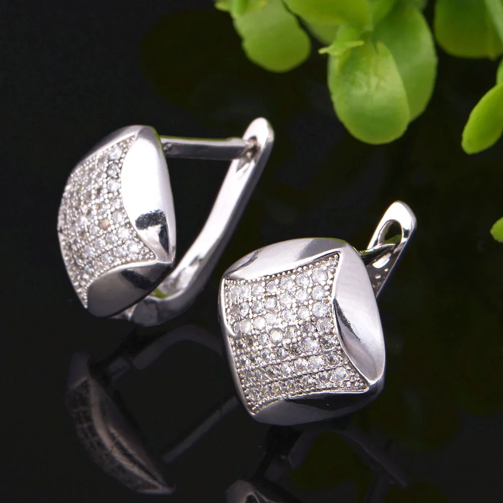 Женские квадратные серьги серебряного цвета с кристаллами R138|women earrings|earrings for