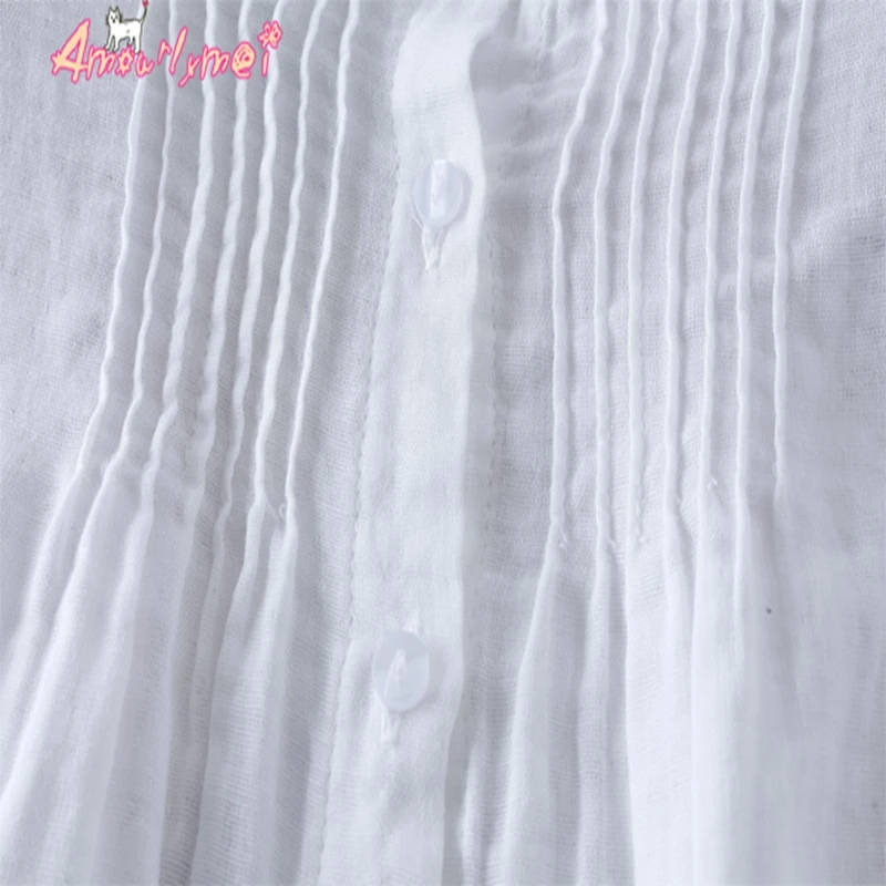 Женская плиссированная блузка мягкая льняная с круглым вырезом и оборками