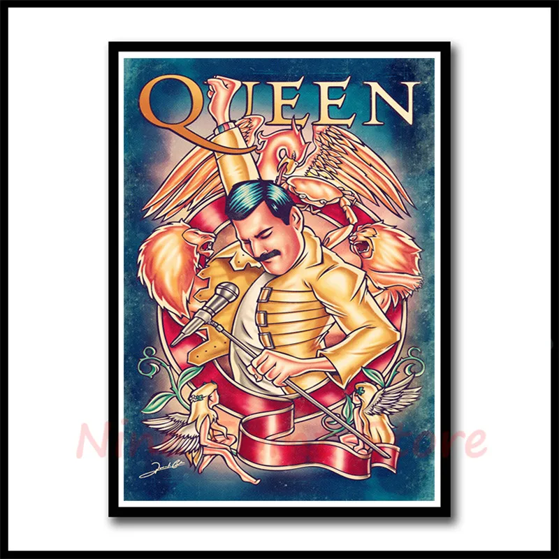 Queen Rock Music постер с покрытием, бумажные постеры для бара кафе, домашний Декор, живопись, наклейка на стену, без рамки - Цвет: Темный хаки