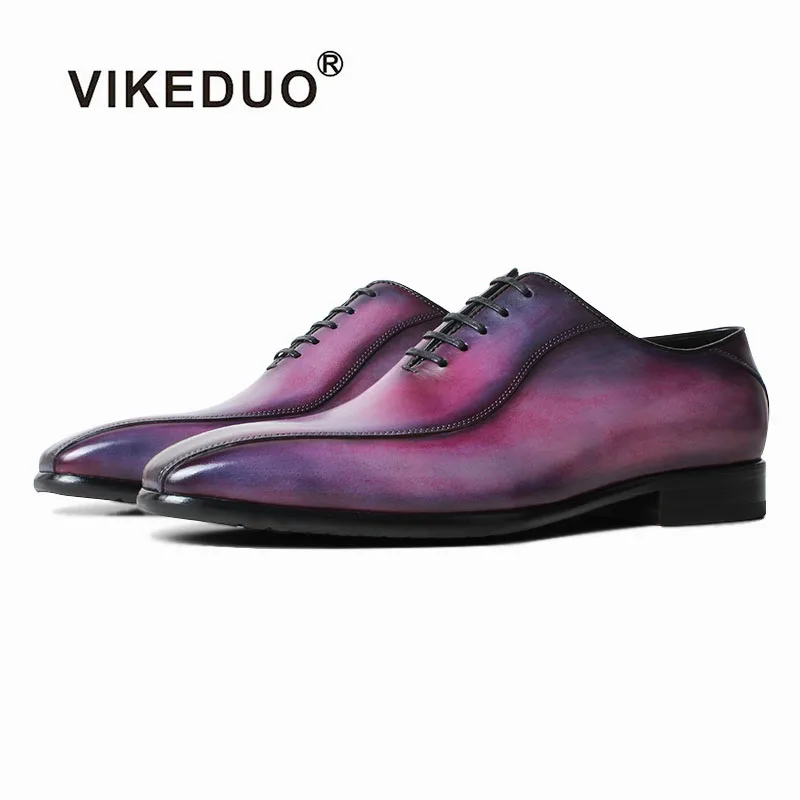 

VIKEDUO Stylish Men's Oxford Shoes Genuine Leather Patina Purple Dress Shoes Male Wedding Office Formal Footwear Square Zapatos