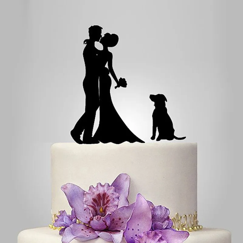 

2017 настоящая срочная акриловые поцелуи свадебный торт Топпер/Свадебный стенд/свадебное украшение свадебный торт аксессуары Casamento 1 собака