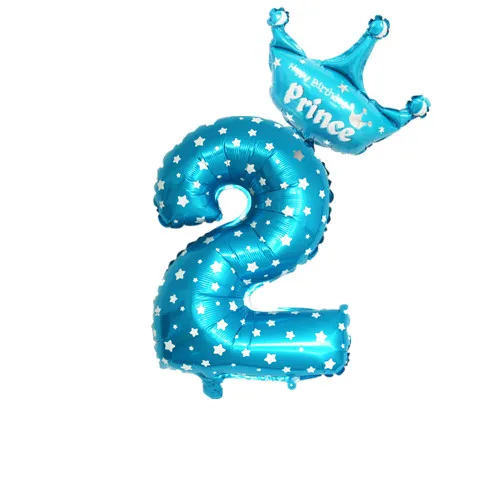 blue 2 шт 32 дюйма розовый и голубой номер цифра фольги шары 1 2 3 4 5 6 7 8 9 лет Дети Мальчики Девочки День рождения корона фольги шар Декор - Цвет: blue