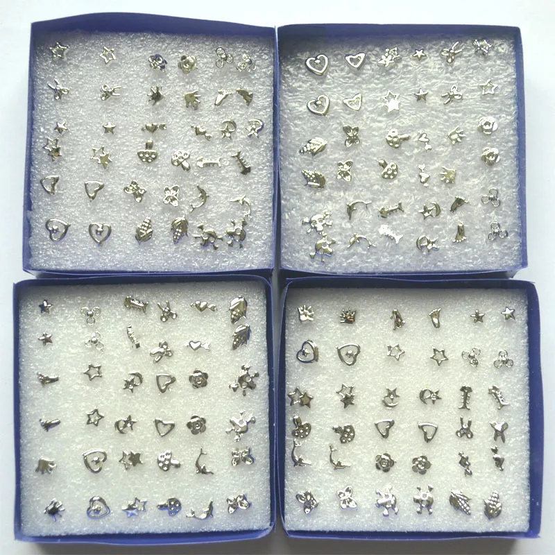 Модные посеребренные серьги-гвоздики 36 шт./компл. E008 женские узоры