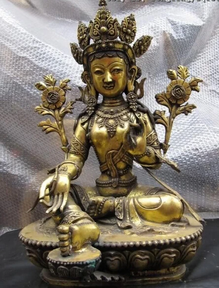 23 &quotТибет Буддизм Бронза Медь gild Зеленая Тара Кван-инь Гуань инь Статуя Будды |