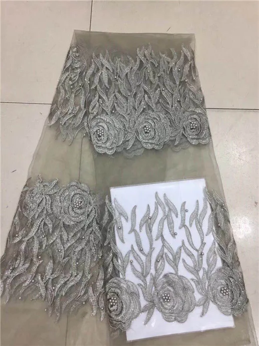 

2018 High Quality Cord French Tulle Lace with Beaded for Sewing Bridal Wedding Dress in Nigerian 5 yards African Fabrics yellow