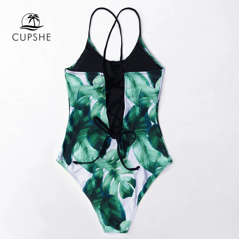 CUPSHE тропические листья на шнуровке цельный купальник женский Бохо Монокини