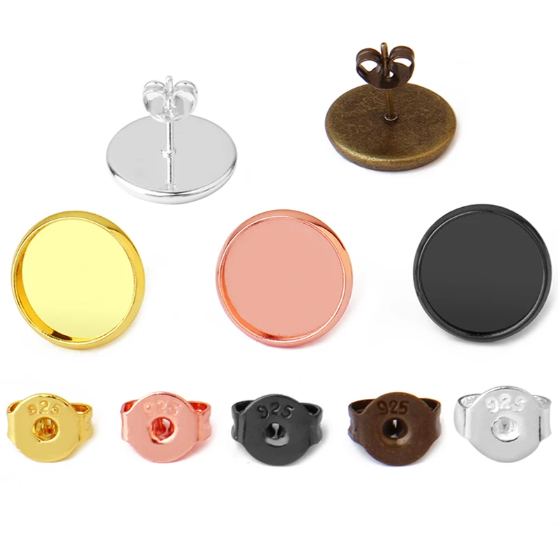 

10pcs 925 Stud Earring Blank For Jewelry Marking Silver Keep-Color Gold Brass Earplug in Sets Jewerly Accessories For Cabochon